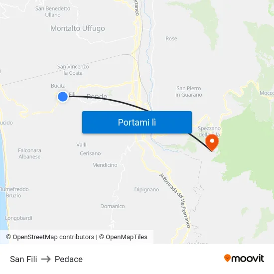 San Fili to Pedace map