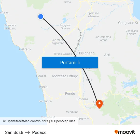 San Sosti to Pedace map