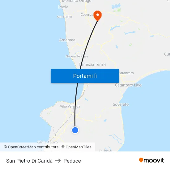 San Pietro Di Caridà to Pedace map