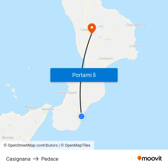 Casignana to Pedace map