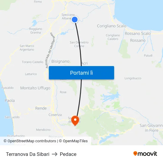 Terranova Da Sibari to Pedace map