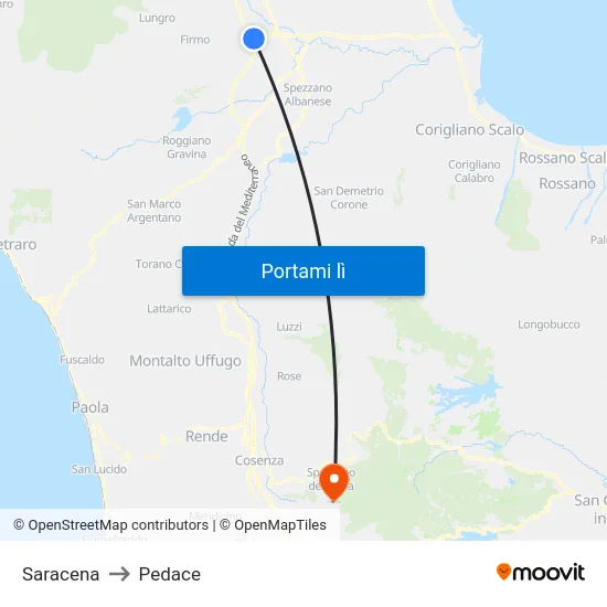 Saracena to Pedace map