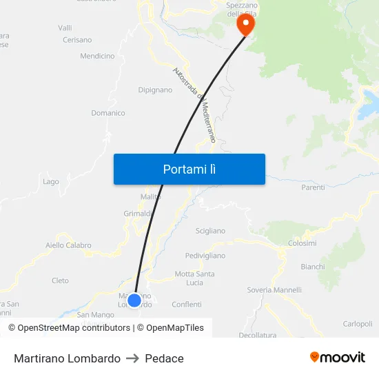 Martirano Lombardo to Pedace map