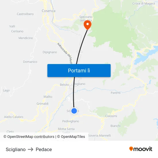 Scigliano to Pedace map