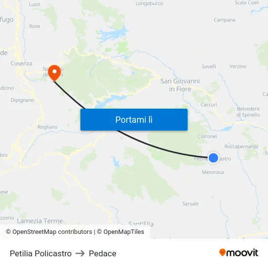Petilia Policastro to Pedace map