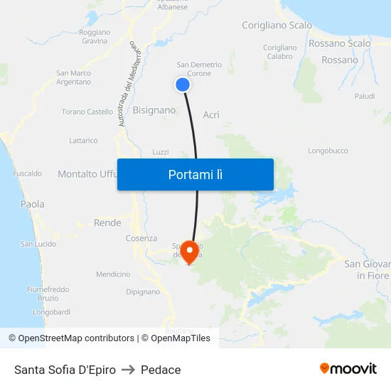 Santa Sofia D'Epiro to Pedace map