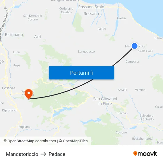 Mandatoriccio to Pedace map