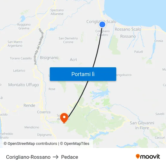Corigliano-Rossano to Pedace map