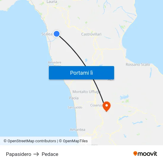 Papasidero to Pedace map