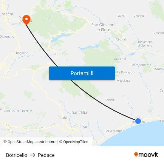 Botricello to Pedace map