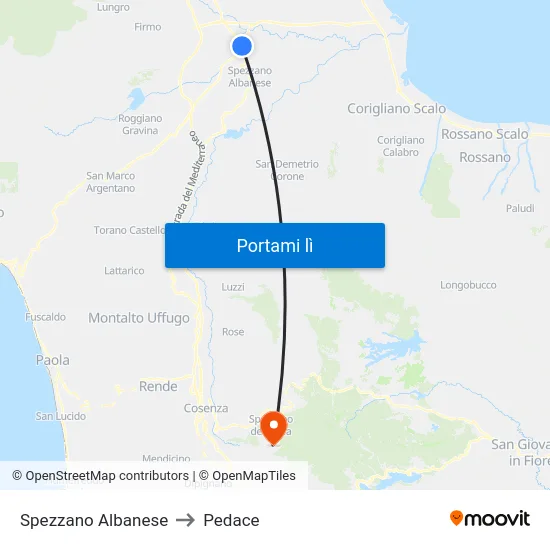 Spezzano Albanese to Pedace map