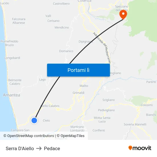 Serra D'Aiello to Pedace map