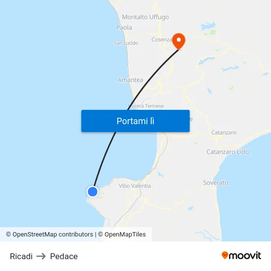 Ricadi to Pedace map