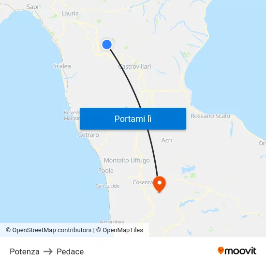 Potenza to Pedace map