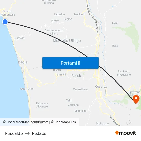 Fuscaldo to Pedace map