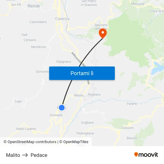 Malito to Pedace map