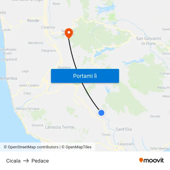 Cicala to Pedace map