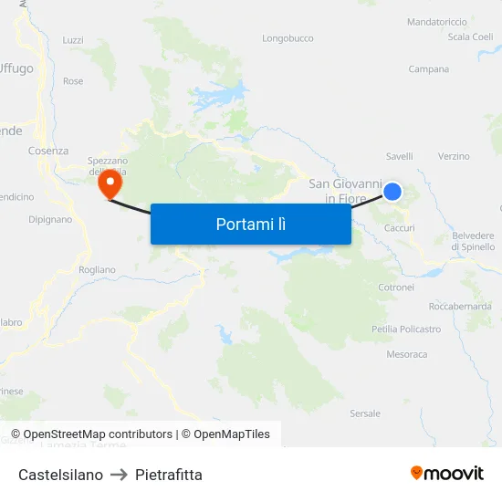 Castelsilano to Pietrafitta map