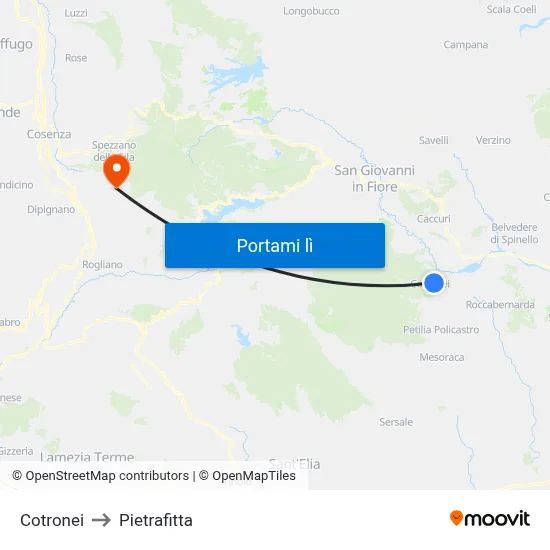 Cotronei to Pietrafitta map