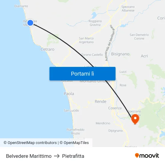 Belvedere Marittimo to Pietrafitta map