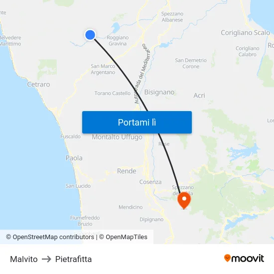 Malvito to Pietrafitta map