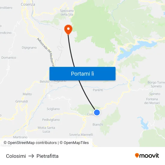 Colosimi to Pietrafitta map