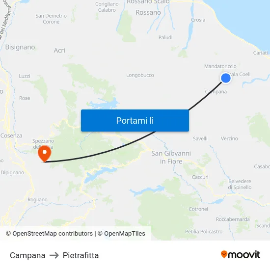 Campana to Pietrafitta map