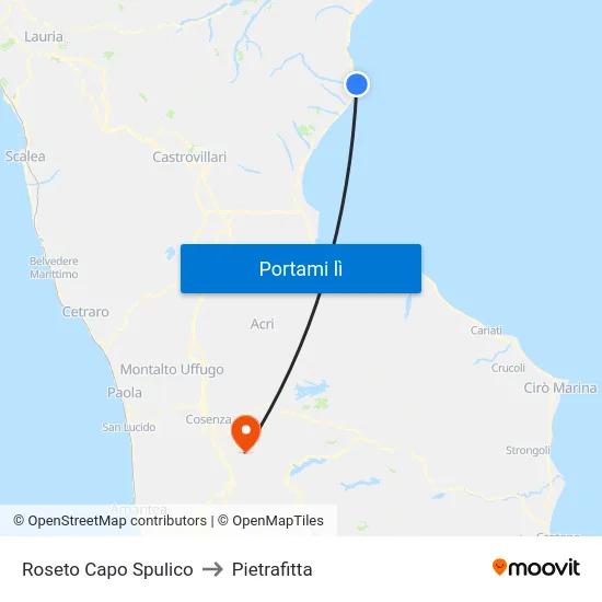 Roseto Capo Spulico to Pietrafitta map