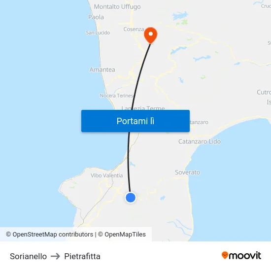Sorianello to Pietrafitta map
