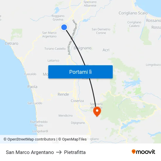 San Marco Argentano to Pietrafitta map