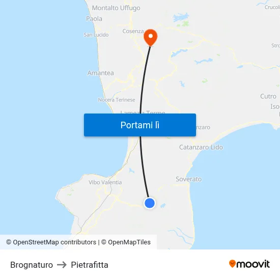 Brognaturo to Pietrafitta map
