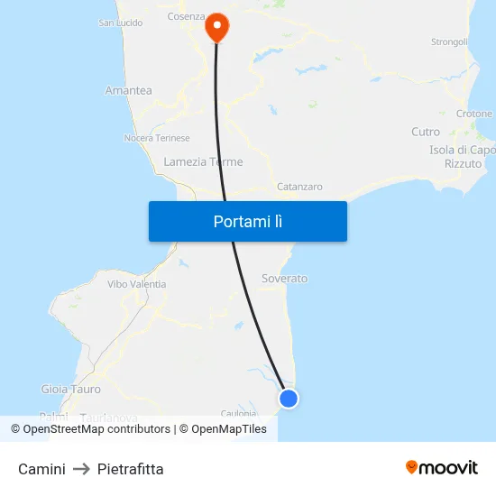 Camini to Pietrafitta map