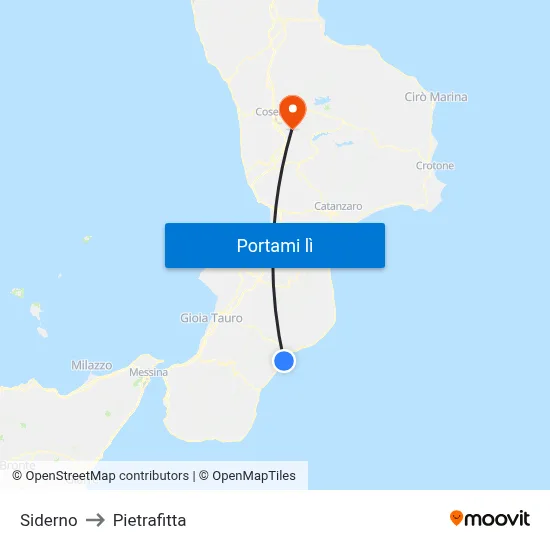 Siderno to Pietrafitta map