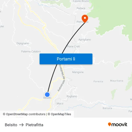 Belsito to Pietrafitta map