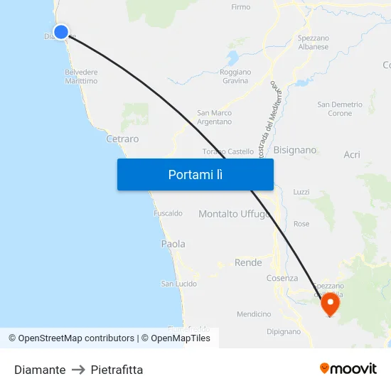 Diamante to Pietrafitta map