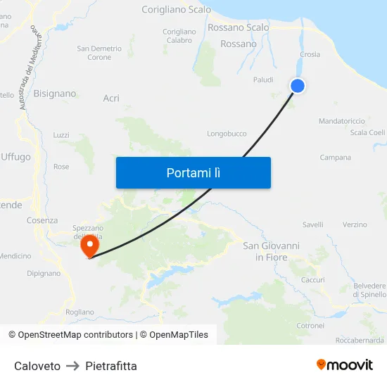 Caloveto to Pietrafitta map