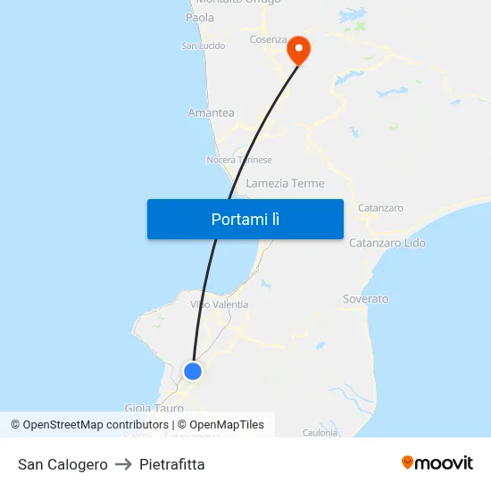 San Calogero to Pietrafitta map