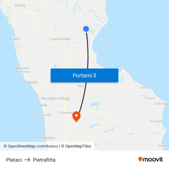 Plataci to Pietrafitta map