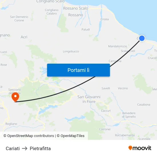 Cariati to Pietrafitta map