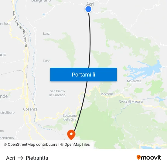Acri to Pietrafitta map
