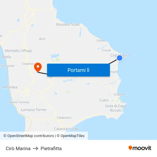 Cirò Marina to Pietrafitta map