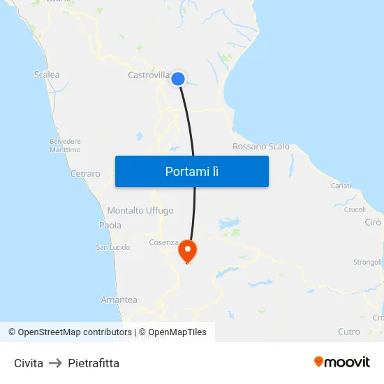 Civita to Pietrafitta map
