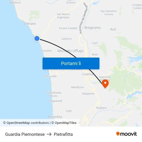 Guardia Piemontese to Pietrafitta map