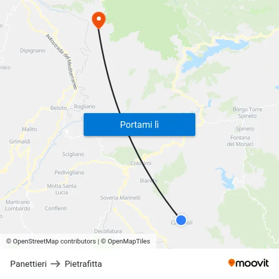 Panettieri to Pietrafitta map