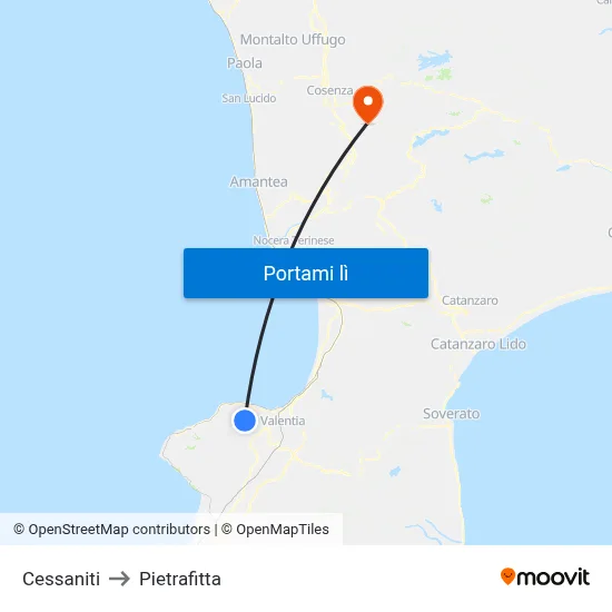 Cessaniti to Pietrafitta map