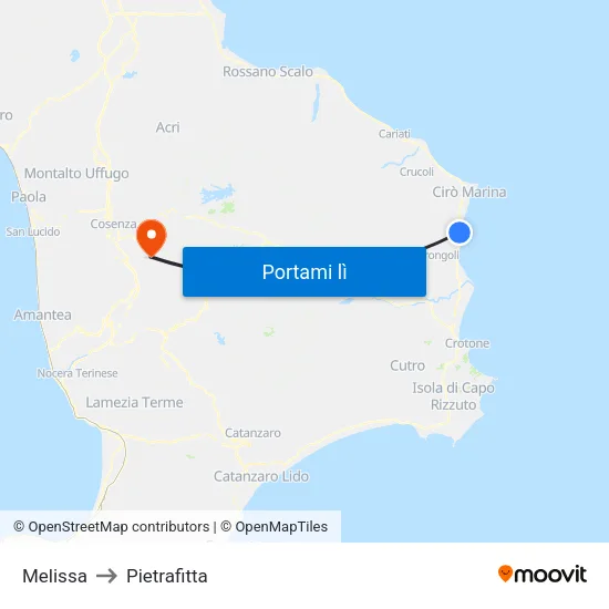 Melissa to Pietrafitta map