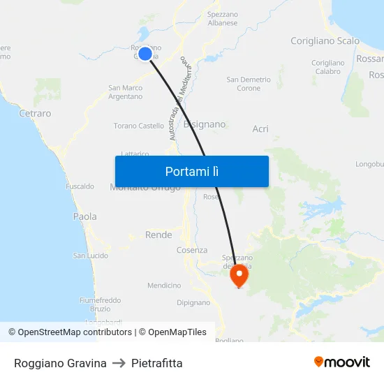 Roggiano Gravina to Pietrafitta map