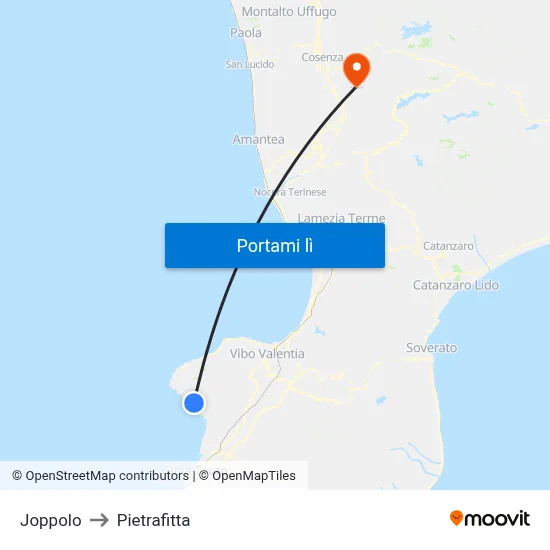 Joppolo to Pietrafitta map