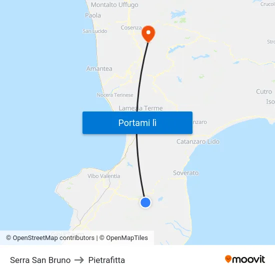 Serra San Bruno to Pietrafitta map