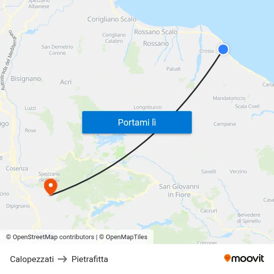 Calopezzati to Pietrafitta map